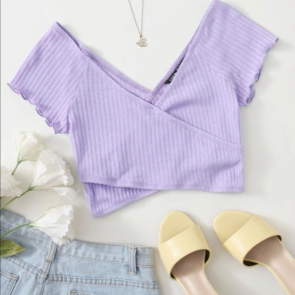 Cross Wrap Pastel Purple Crop Top